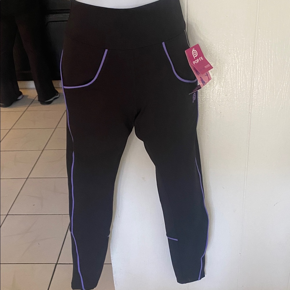 POPFLEX Black Leggings with Purple Accents